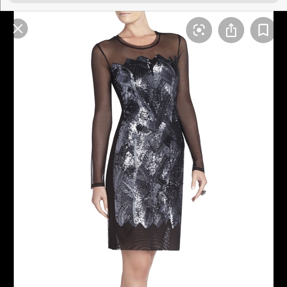 BCBG sequin mesh long sleeve party dress. Sequin, show girl